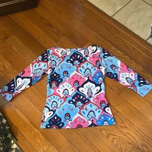 J. McLaughlin Blue and Pink Patterned Top
